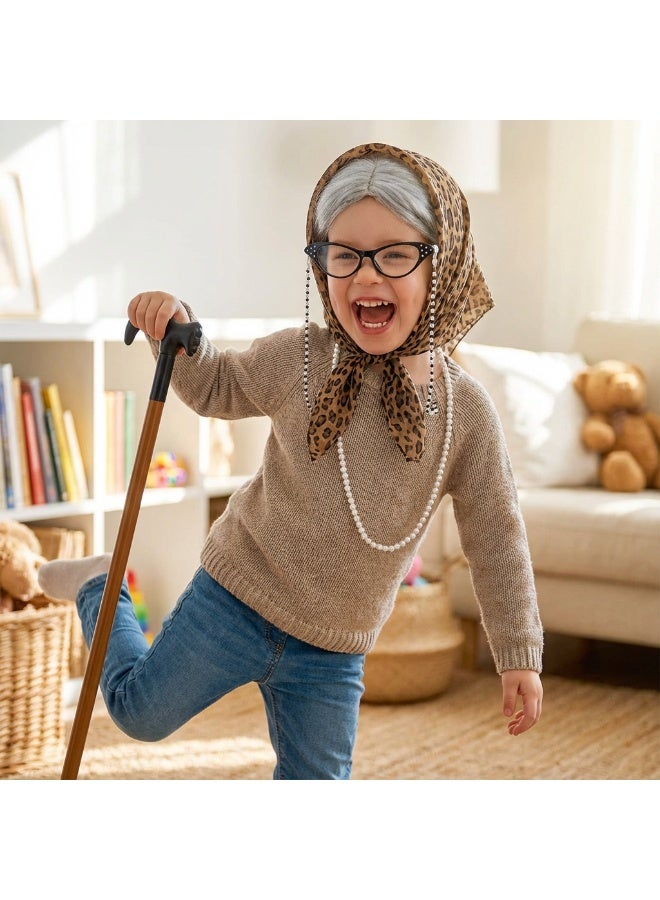 GOGA 7Pcs 100 Days of School Old Lady Wig Cosplay Set, Halloween Granny Costume Party Wigs  Cosplay Supplies - Image 2